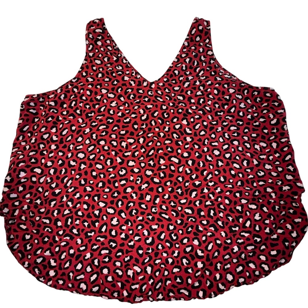 Old Navy Womens XXL Red Leopard Print V-Neck Sleeveless Tank Top Rayon Blouse